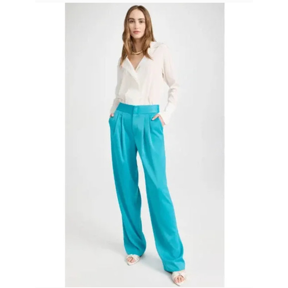 NEW Alice + Olivia Atia Wide-Leg Pleated Suit Pants Ocean Floor Women's Size 4 - Picture 1 of 8
